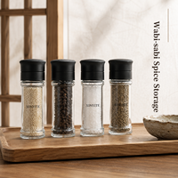 Pot à épices en verre transparent de qualité supérieure avec couvercle broyeur noir, logo personnalisé, pour assaisonnement de cuisine, poivre et sel