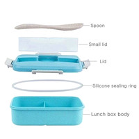 Boîte à lunch Bento en plastique à 3 compartiments en paille de blé pour adultes et enfants, mignonne pour la préparation des repas scolaires et la conservation du chauffage.
