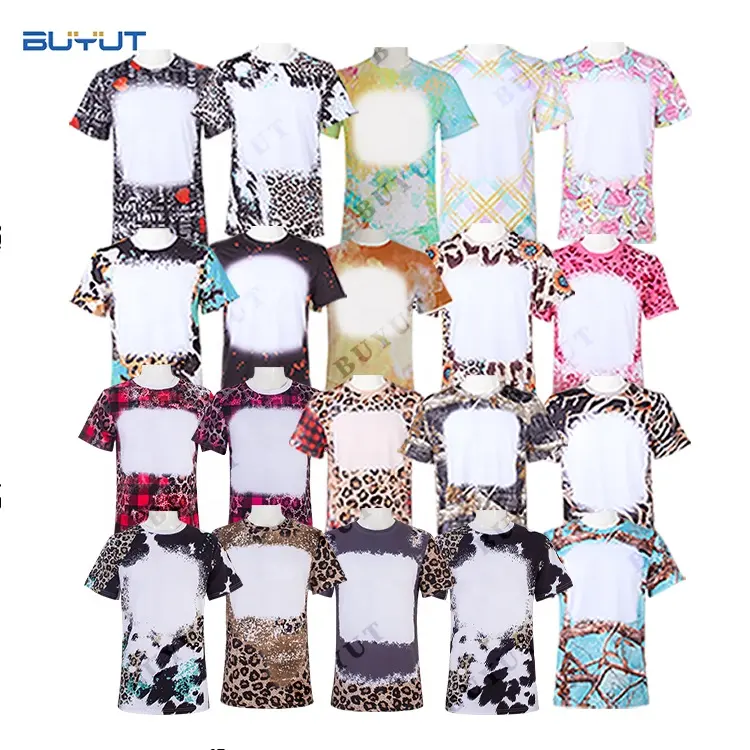 New Arrival Faux Bleach Tie Dyed Printed Own Design T-shirt Thick Heavy Weight Polyester Short Sleeve T Shirt For Custom Print