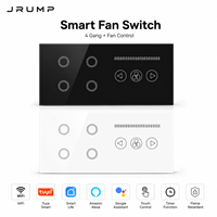 Interrupteur mural intelligent Tuya Wifi 4 voies pour éclairage et ventilateur, panneau tactile en verre trempé pour maison intelligente, commande vocale Alexa Google Assistant