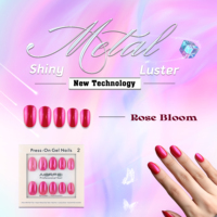 Faux ongles prêts à être expédiés, ABS chromé, rouge rose métallique, forme ovale, couverture complète, 24 pièces