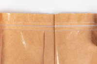 Sac à fond plat imprimé sur mesure, auto-scellant, avec fermeture éclair, à huit soudures latérales, pochette verticale en papier kraft brun avec fenêtre