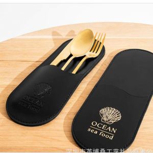 Porta Cubiertos de Cuero PU Personalizado, Portátil, para Restaurante, para Regalo - Product Image 4