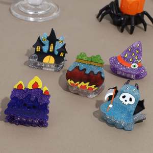 Clip de garra de acrílico de calabaza de Halloween Original 5cm dulce sombrero mágico accesorio de pelo de dibujos animados para mujeres niñas uso diario Cola de Caballo de murciélago - Product Image 4