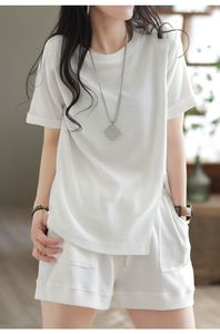 Ensemble décontracté 2 pièces multicolore pour <span class=keywords><strong>femme</strong></span>, haut en maille French Terry effet coton + short ample, ensemble de vêtements de détente - Product Image 2