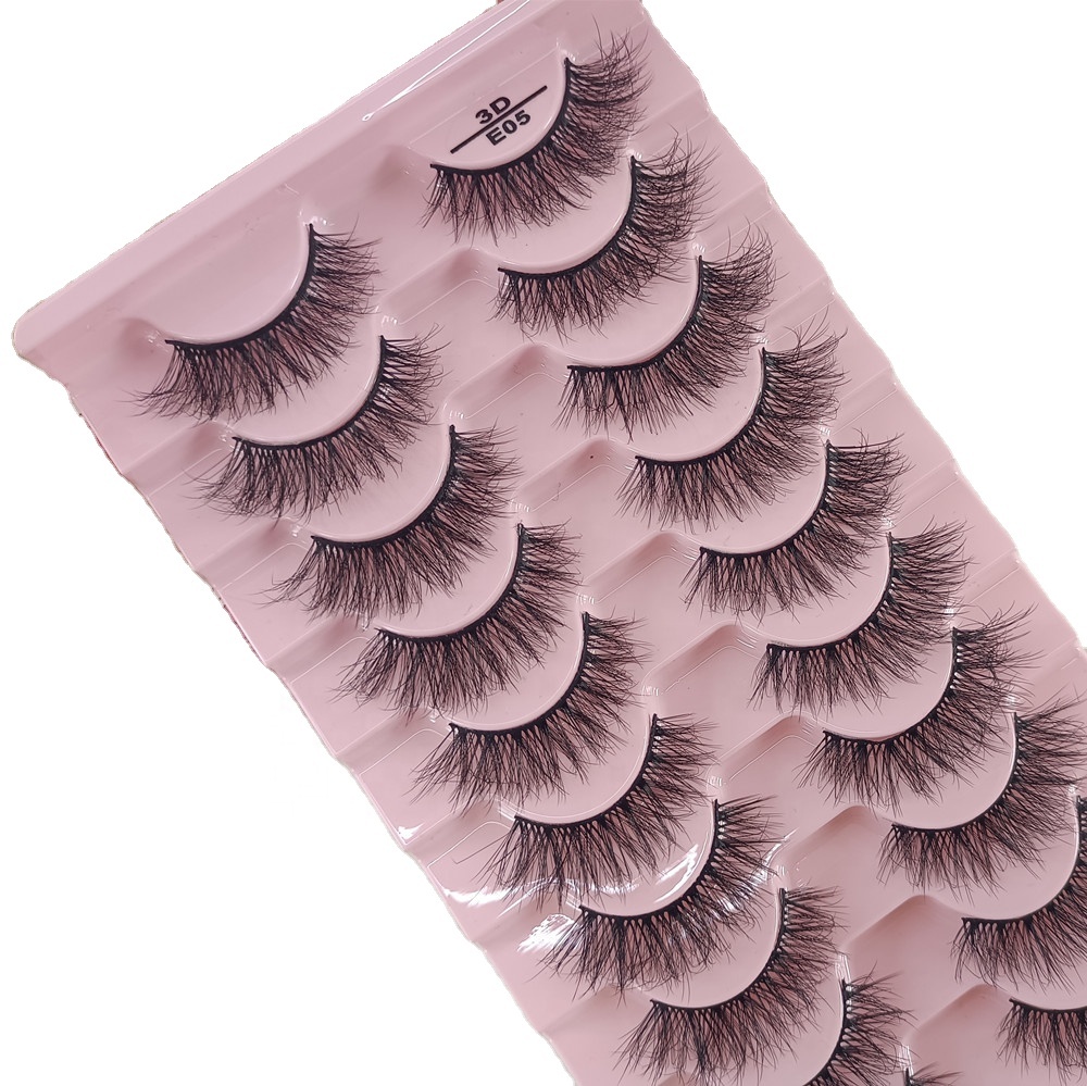 Lot de 10 paires de Faux cils de vison doux et duveteux faits à la main, Extension de Faux cils de Style naturel