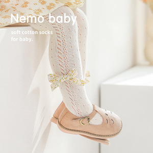 Leggings d'été pour filles, collants en maille de coton, avec nœud, longues chaussettes pour enfants, - Product Image 1