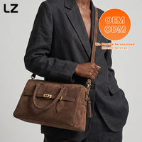 Sac à main en cuir suédé véritable LZ avec logo personnalisé, sac à bandoulière vintage en suédine souple pour femme, grand sac fourre-tout, marque privée