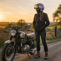 Casque de moto demi-face rétro en cuir rose 328 avec lunettes dorées à dégagement rapide, sangle à carreaux et protège-cou, certifié 3C DOT pour les détaillants