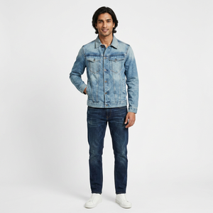 Finer Threads Woven <b>Denim</b> <b>Jacket</b> Men Coated Stand Hooded Vintage Stylish <b>Custom</b> Colors High Quality Breathable Comfortable Easy - Product Image 1