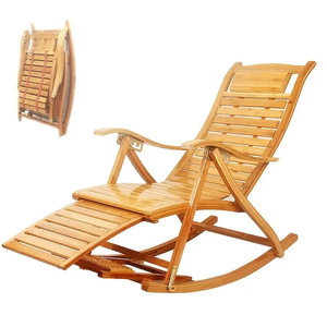Chaise à <span class=keywords><strong>bascule</strong></span> inclinable de jardin en <span class=keywords><strong>bois</strong></span> de bambou portable chaise longue de soleil extérieure avec coussin - Product Image 2