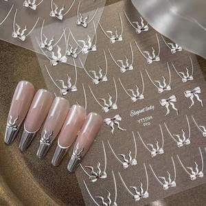 Nuevas pegatinas de uñas con botones y lazos en relieve para otoño e invierno, decoraciones adhesivas traseras explosivas estilo Maillard. - Product Image 4