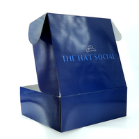Boîte d'expédition personnalisée en carton ondulé bleu brillant avec logo imprimé pour casquettes de baseball et chapeaux bob – Emballage de marque