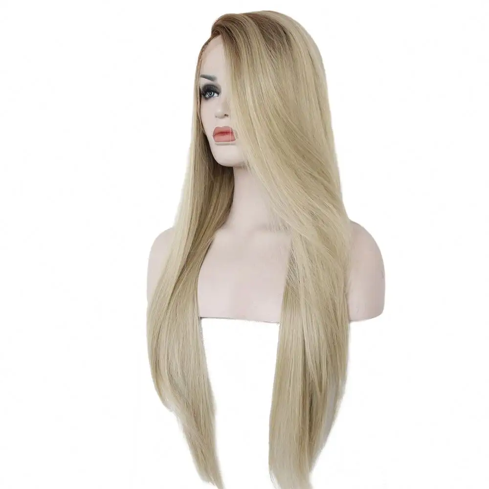 Synthetische Vezel Kant Front Pruik Gloednieuwe Mooie Gradiënt Kleur Kinky Straight Vlinder Lange Kust 24 Inch Synthetisch Haar