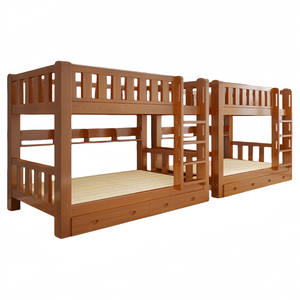 Двухслойная двухъярусная кровать из массива дерева и сосны с ограждениями деревянная кровать двухслойная кровать для матери и ребенка - Product Image 3