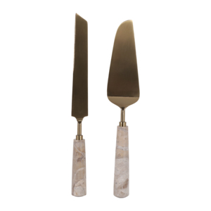 Set di Servizio Moderno con Manico Lungo, Utensili da Cucina con Lama in Ottone e Manico in Marmo per l'Accoglienza - Product Image 4