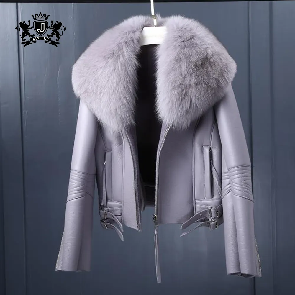 Chaqueta de piel de oveja auténtica para mujer, chaqueta de cuero de oveja, abrigo de piel de invierno, chaqueta de piel de zorro para mujer