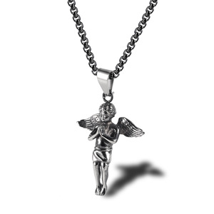 Prayer Little Boy Necklace Stainless Steel <b>Men</b>&women Pendant Loud European and American Popular Ornament Titanium Steel - Product Image 5