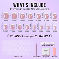 Faux Ongles Personnalisés Logo Court Amande Carrés, en Gel Souple à Coller, Fait Main, French Manucure, Kit en Gel Vente en Gros