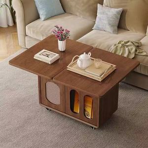 Movable <b>Coffee</b> <b>Table</b> With Storage Height Adjustable Foldable Square Top For Living Room Home Use <b>Walnut</b> And White Color - Product Image 3