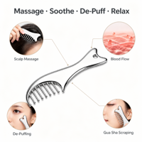 KINWONG Peine Gua Sha de Metal para Masaje del Cuero Cabelludo, con Puntas de Bola y Dientes, Raspador de Cuero Cabelludo, Herramienta Gua Sha Corporal con Cola de Pez, Venta al por Mayor OEM