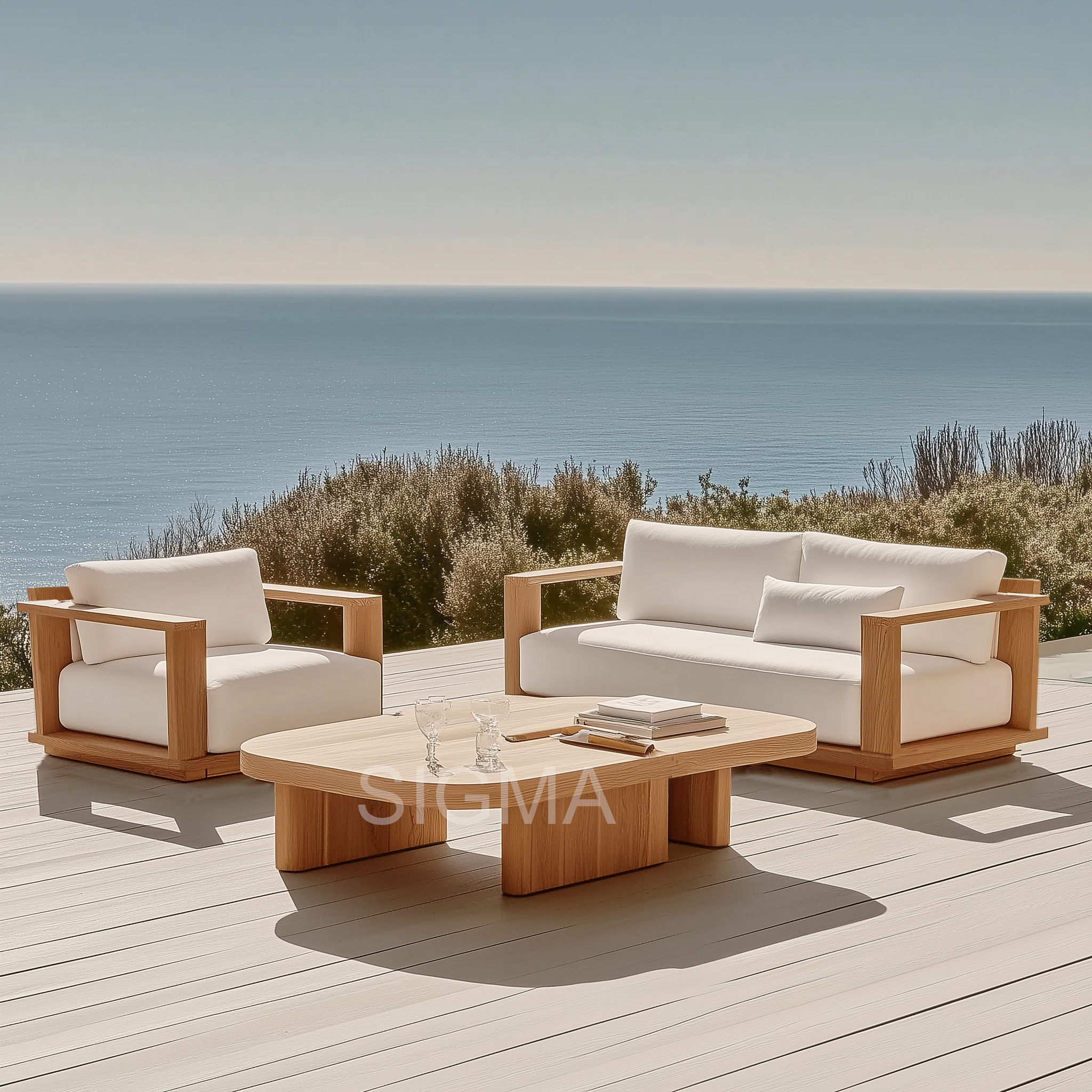 2025 New Design Luxury Modern Garden Sofa Set Outdoor Patio Furniture Teak Solid Wood Teslin Hotels Villas Parks