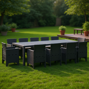 Set da Pranzo da Giardino in Rattan Polywood 15 Pezzi Antracite, Arredamento da Esterno Resistente alle Intemperie, Design Contemporaneo - Product Image 3