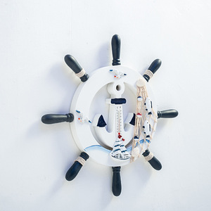 Mediterranean Style <b>Wall</b> Clock Ship Wheel Anchor Design Home <b>Decor</b> Circular MDF <b>Wall</b> Hanging Ornament - Product Image 2