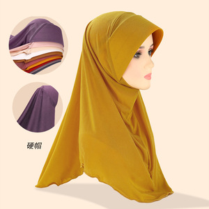 Hiyab Instantáneo para Mujer Musulmana, Jersey Turbante Liso, Color Sólido, con Borde Rígido y Bolsillo para la Barbilla, Listo para Usar - Product Image 2