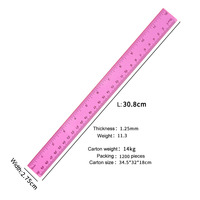 Vente en gros 30 cm Règle droite en plastique transparente pour étudiant populaire multicolore pour la papeterie scolaire de bureau