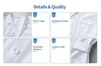 Blouse de laboratoire fine pour femmes avec poignets élastiques, 20% coton 80% polyester, uniforme blanc à manches longues pour infirmières, hôpitaux, cabinets dentaires et salons de beauté