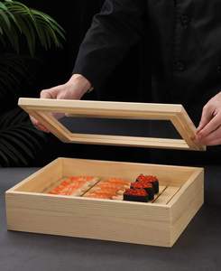 Boîte à sushi en <span class=keywords><strong>bois</strong></span> avec couvercle plateau à bento sashimi japonais pour le stockage des aliments <span class=keywords><strong>emballage</strong></span> rectangulaire à emporter pour restaurant - Product Image 4