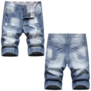 Celana Jeans Santai Biker Lurus Vintage Denim Grosir Celana Pendek Jeans untuk Pria