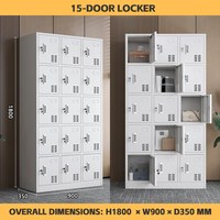 Casier en acier à 15 portes Vestiaire Vêtements Rangement Casiers École Armoire en acier Employé Armoire avec miroir
