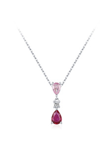 Teardrop Pink <b>Ruby</b> Zircon 2Pcs Jewelry Set Dangle Drop <b>Necklace</b> Earrings Women Bridal Wedding Jewelry Set - Product Image 2
