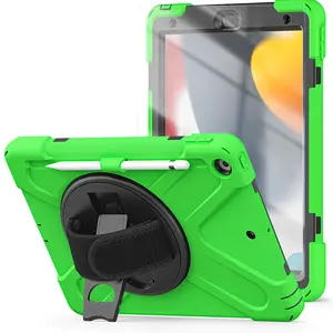 Heavy Duty Rugged Kids Silicone Bumper Shoulder Hand Strap Tablet Case For IPad 10.2 7th 8th 9th Universal Rotate Stand Cover