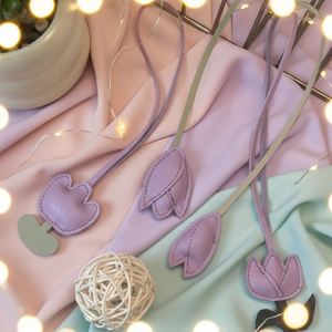 <b>Sweet</b> Pu Leather Light Keychain Tulip Pendant Cotton-Padded Puffy Charm Embossed Modern Cute Purple <b>Flower</b> Couple Backpack Gifts - Product Image 4
