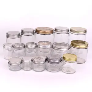 Hot sale Straight side round Clear Wide Mouth Glass food storage Jars container canister for jam honey with Metal Lid