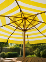 Parasol de terrasse octogonal 8FT jaune et blanc rayé, avec mât en aluminium et système de tension par corde, pour jardin extérieur