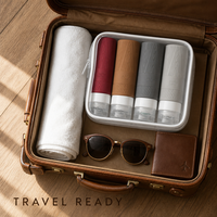 Kit de voyage réutilisable conforme TSA, fabriqué en usine OEM, avec pochette de voyage et flacons en silicone pour les voyages de camping