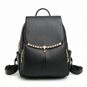 Women's PU Leather Waterproof <b>Backpack</b> with Polyester Lining <b>Large</b> <b>Capacity</b> Soft Stylish Zipper for Commuting and School Use - Product Image 1