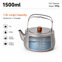 Bouilloire de camping en titane de 1500 ml, théière de pique-nique d'extérieur, pot à eau bouillante avec poignée pliable, ustensiles de cuisine en titane ultralégers