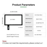 Pantalla Táctil Capacitiva PCAP de 13.3 Pulgadas con Interfaz I2C y Función para Usar con Guantes
