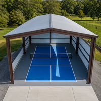 Cancha de Pickleball Personalizada con Estructura de Acero, Instalación Deportiva Cubierta con Techo de Metal Ligero