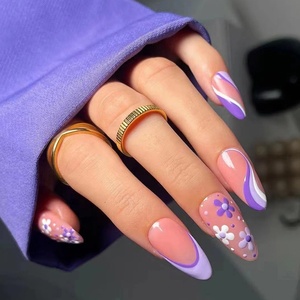 Naixi 2023 Nouveau design Échantillons gratuits Ongles à presser Ballerine en acrylique Ongles 3D avec pierres personnalisées Forme cercueil moyenne French 24 pièces/boîte - Product Image 4