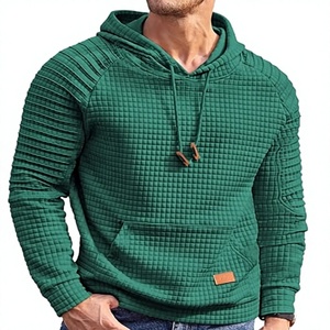 Sudadera con Capucha de Punto Waffle para Hombre, MOQ Bajo, Lista para Enviar, Color Oliva, Texturizada, con Bolsillo Canguro, Etiqueta Personalizada, Venta al Por Mayor - Product Image 1