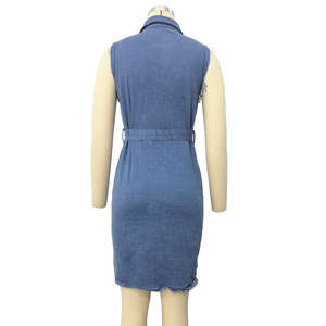 Vestido vaquero informal sin mangas con botones para mujer, sexy, rasgado - Product Image 3