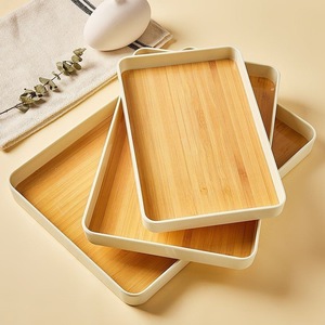 Scandinavian Style <b>Plastic</b> Tray Rectangle Faux Wood Grain Design For Dining <b>Table</b> Home Decor - Product Image 1