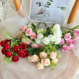 Mini Rose Bouquet Artificial Flowers Silk High Simulation Wedding Home Decor Minimalist <b>Style</b> 10 <b>Heads</b> - Product Image 4