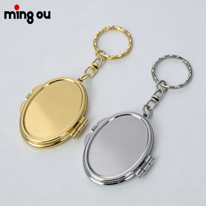 Porte-clés miroir elliptique, miroir pliable en métal personnalisé, miroir cosmétique compact portable, miroir de courtoisie avec porte-clés - Product Image 2